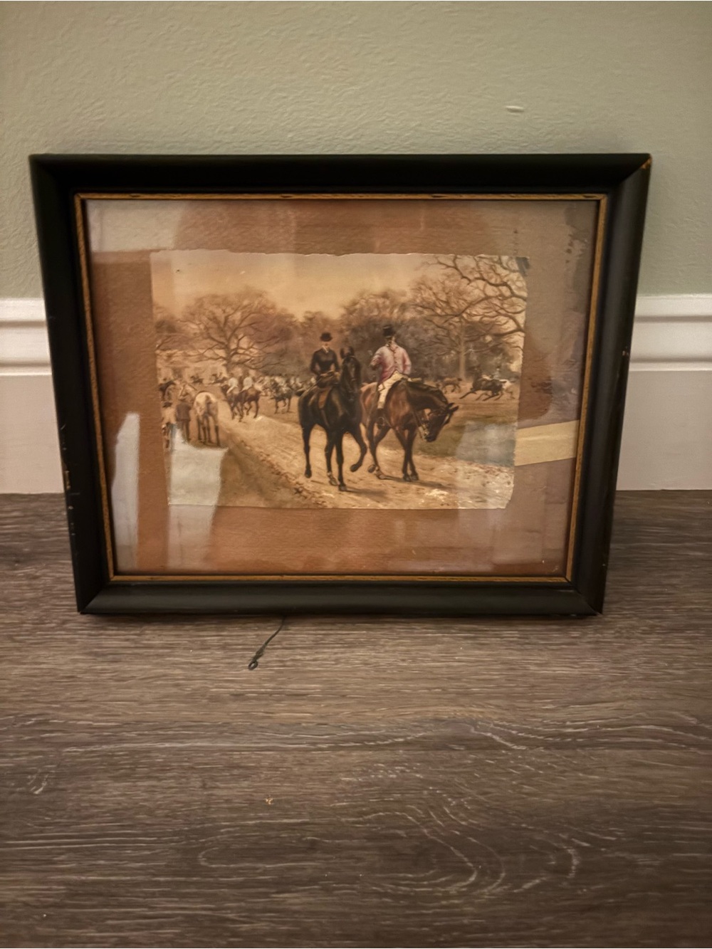 Antique English Fox Hunting Art Print Framed Cottagecore Equestrian Horse Rider